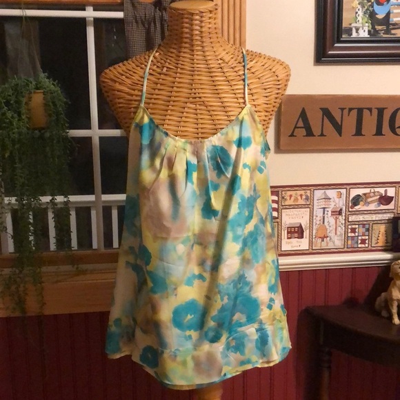 Banana Republic Tops - NWOT Banana Republic Silk Charmeuse tank top Medium. Turquoise watercolor print